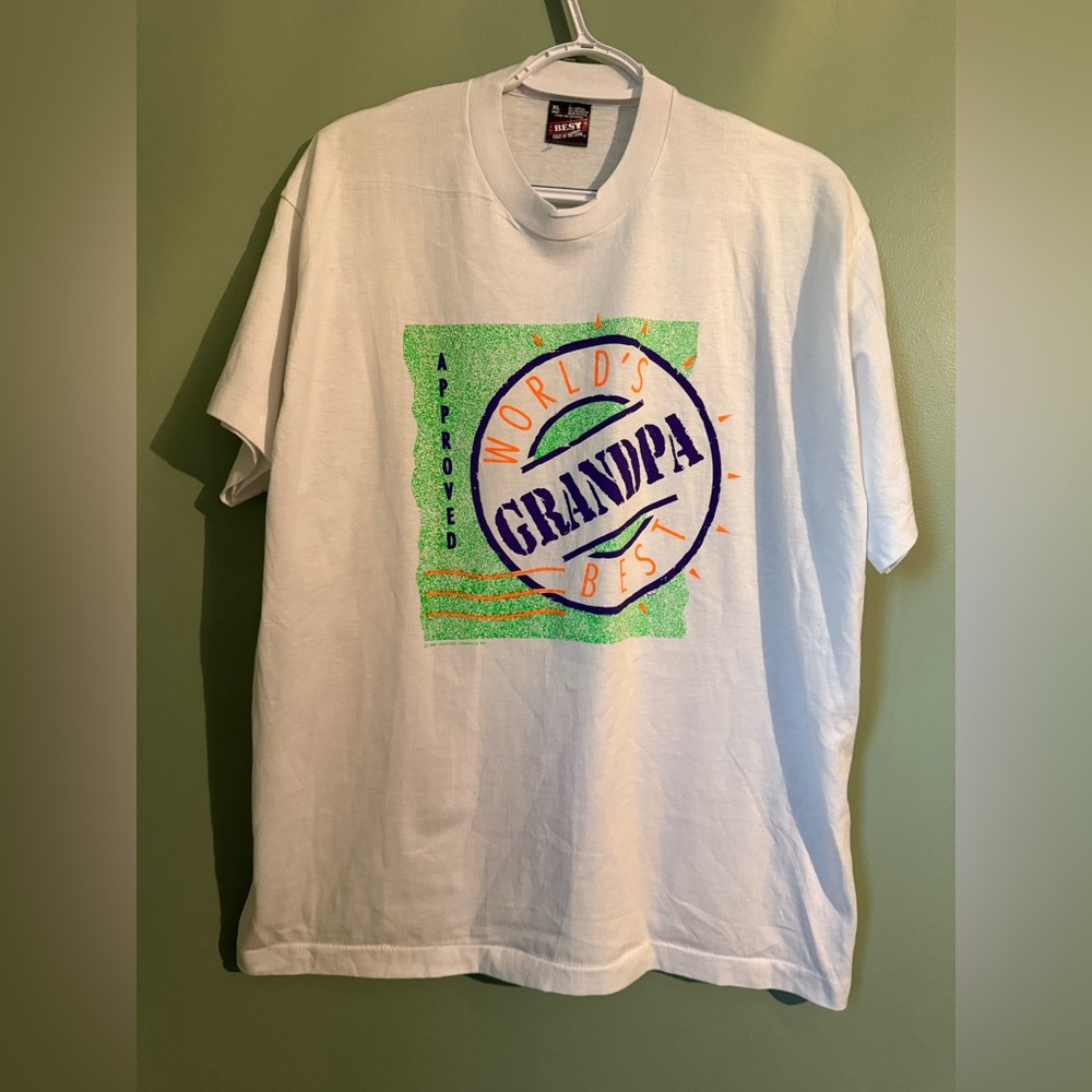 VTG 92 Fruit Of The Loom Adult XL Neon Worlds Best Grandpa T Shirt Single Stitch